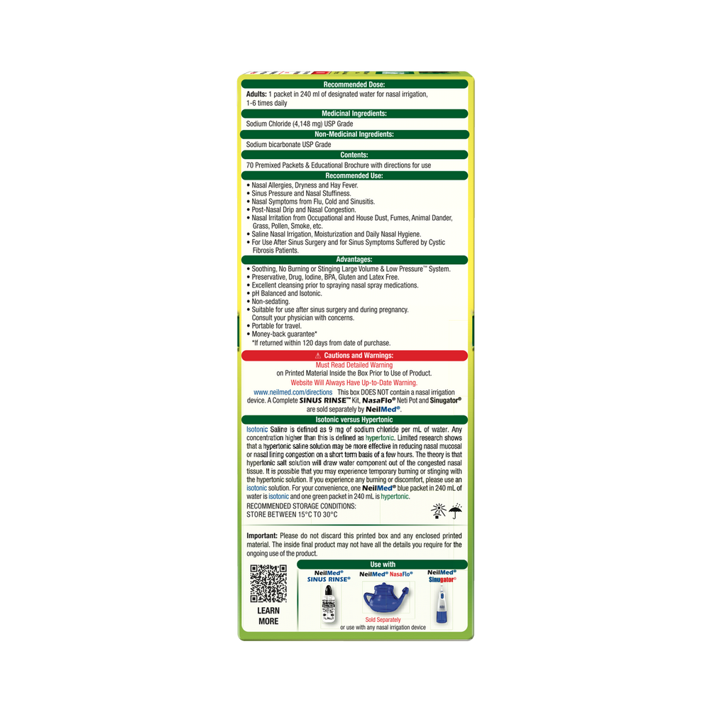 Sinus Rinse 70 Extra Strength Hypertonic Packets