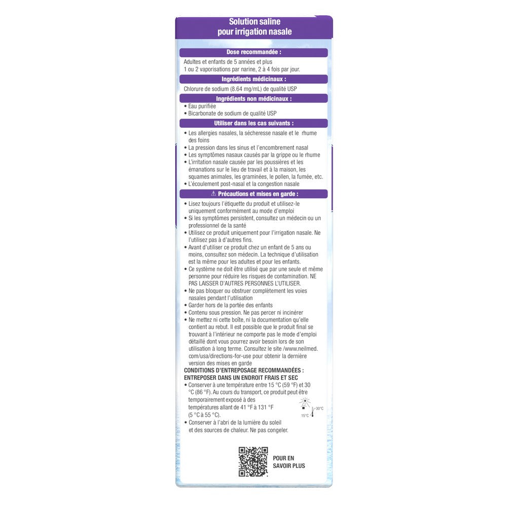 Nasal irrigation solution packaging with text on a white background