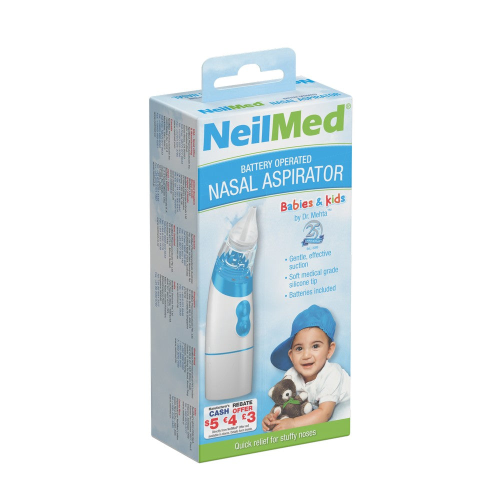 NeilMed battery operated nasal aspirator packaging on a white background